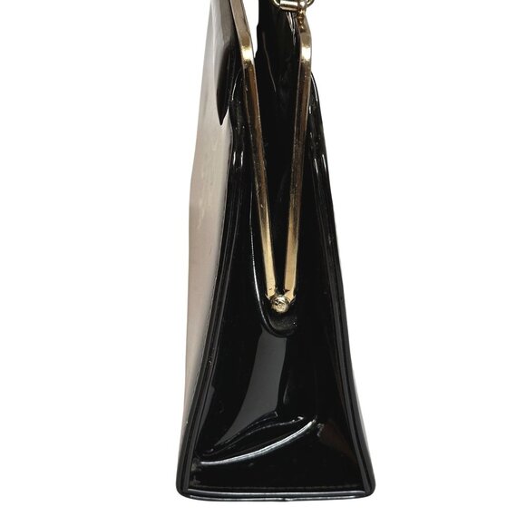 VTG Women Black Patent Leather Purse Hand-painted White Front Signed Gold Clasp - Picture 8 of 11